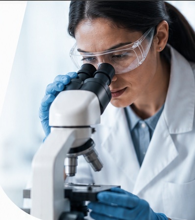 Scientist working at a microscope
